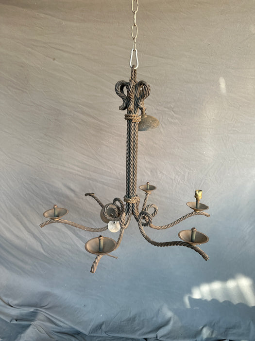 FRENCH 6 ARM WROUGHT IRON ROPE LIGHT FIXTURE