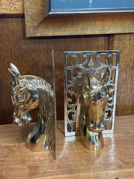 PAIR OF BRASS HORSE BOOKENDS