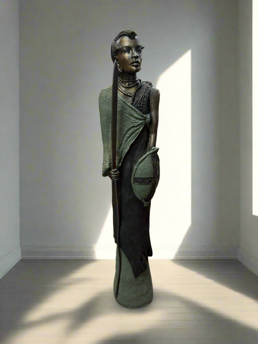 TALL RESIN AFRICAN WARRIOR-AS FOUND