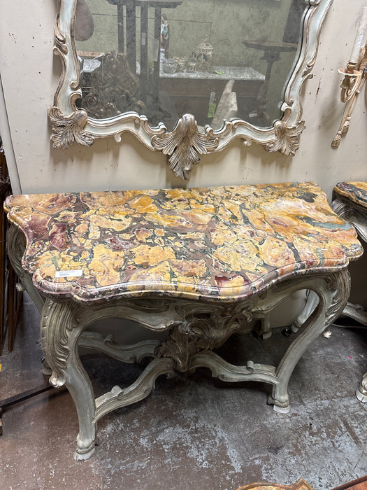 PAIR OF LOUIS XV CARVED MARBLE TOP CONSOLES