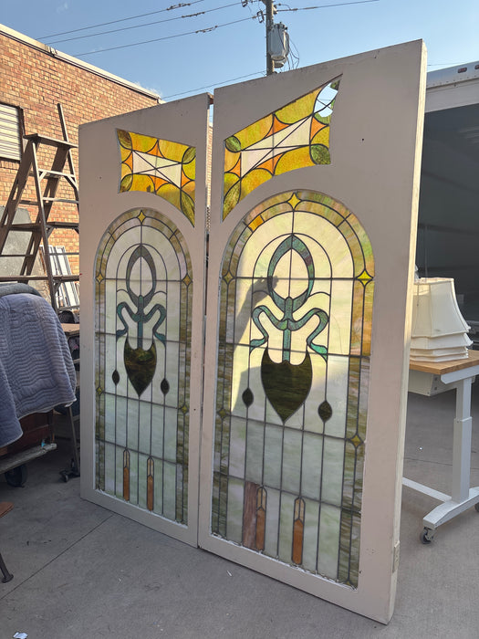 PAIR OF STAINED GLASS DOORS - AS FOUND