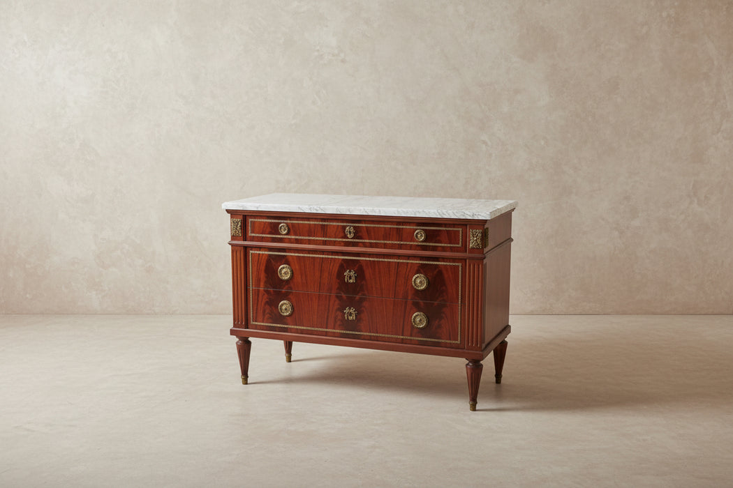 LOUIS XVI WHITE MARBLE TOP CHEST