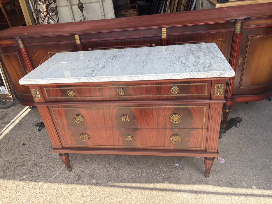 LOUIS XVI WHITE MARBLE TOP CHEST