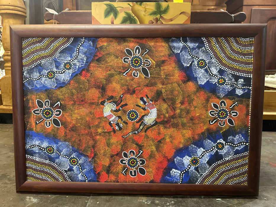 FRAMED SPONGEWORK PAINTING OF STYLIZED LIZARDS