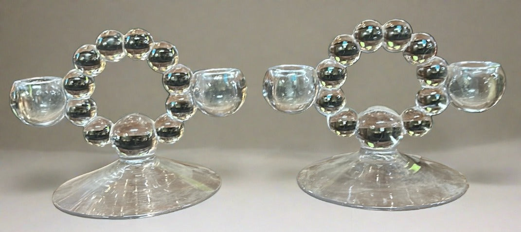 PAIR  OF CAMBRIDGE GLASS CANDLE STANDS