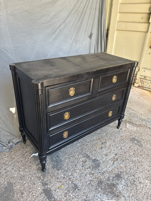 BLACK LOUIS XVI  MARBLE TOP 4 DRAWER CHEST