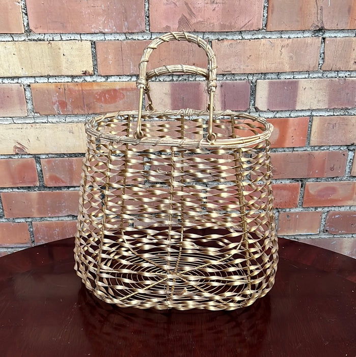 GOLDEN WICKER STYLE BASKET WITH HANDLES