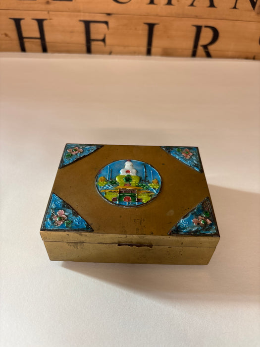 SMALL ANTIQUE BRASS ENAMLED BOX