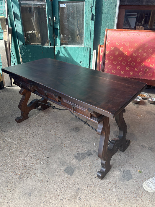 SPANISH BAROQUE DARk WALNUT LIBRARY TABLE
