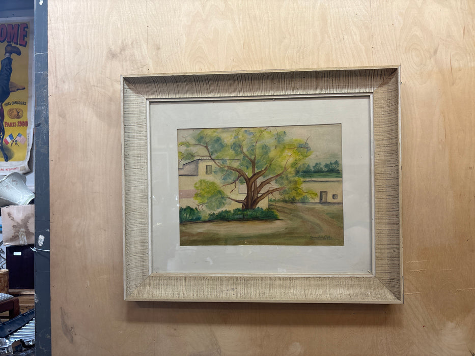 FLARED FRAMED WATERCOLOR OF TREE - SIGNED REMA LORE