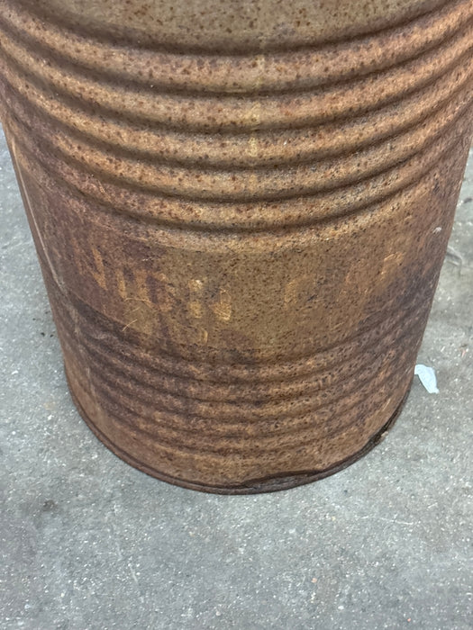 CYLINDRICAL ADVERTISING RUST COLORED TIN