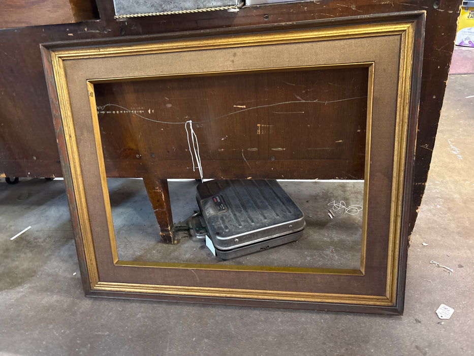 BROWN AND GOLD WOOD FRAME WITH TAN MATTE - AS FOUND