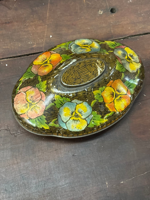 TIN FLORAL PANSIES LIDDED BOX