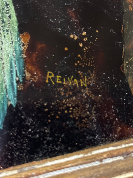 SMALL GOLD FRAMED PARROT ON BRANCH - SIGNED REIVAN