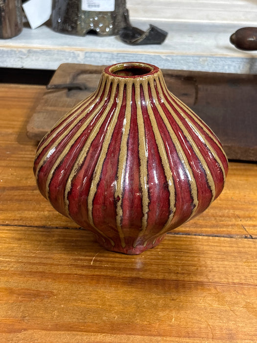 RED AND TAN CHINESE GLAZED  POTTERY VASE