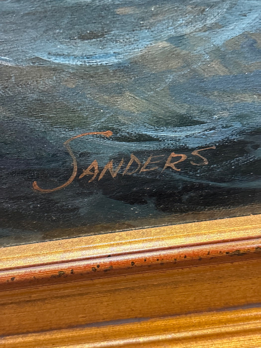 GOLD FRAMED SEASCAPE OIL PAINTING OF AMERICAN CLIPPER SHIP - SIGNED ROBERT SANDERS