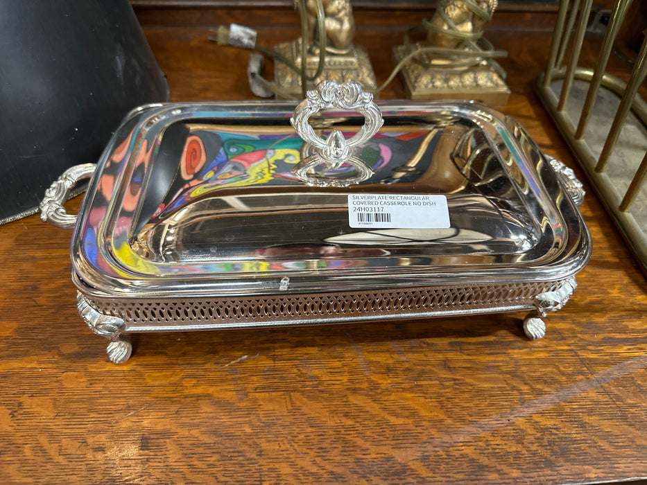 SILVERPLATE RECTANGULAR COVERED CASSEROLE NO DISH