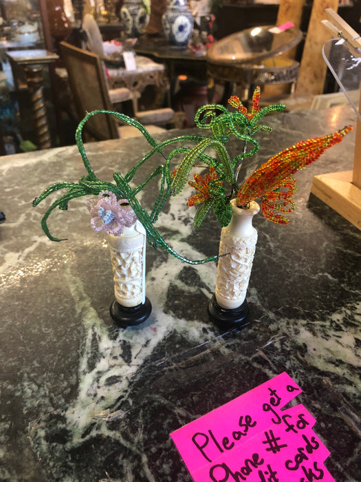 PAIR OF TINY IVORY VASES