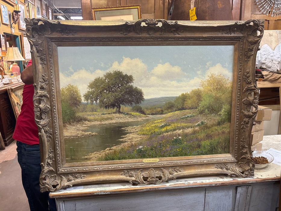 LARGE ORNATE FRAMED LANDSCAPE OIL PAINTING ON CANVAS - SIGNED W. PALMER CHRISMAN