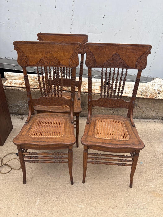 SET OF 4 OAK PRESS BACK CHAIRS