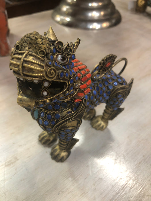 MEDIUM CHINESE BRASS FOO DOGS WITH BEADS