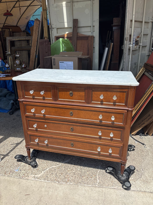 LOUIS XVI WHITE MARBLE TOP MAHOGANY 4 DRAWER CHEST