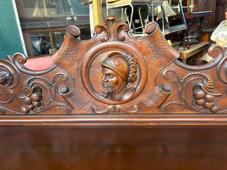 LARGE SPANISH PAW FOOT WALNUT SIDE BOARD WITH KNIGHTS