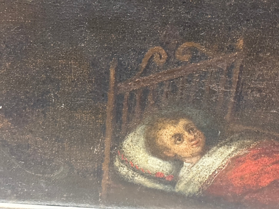 SMALL SILVER GILT FRAMED 18TH CENTURY OIL PAINTING OF INTERCESSIONAL DEPICTION OF PRAYER