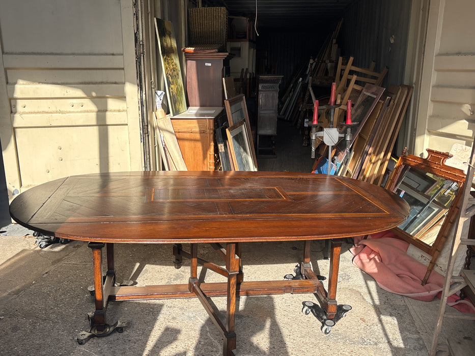 INLAID DARK OAK CHINOISERIE DINING TABLE