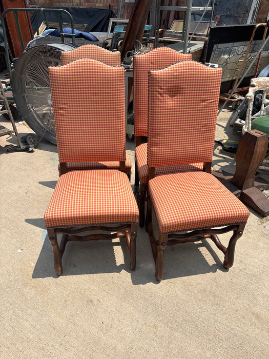 SET OF 4 RED CHECKERED MUTTON BONE CHAIRS