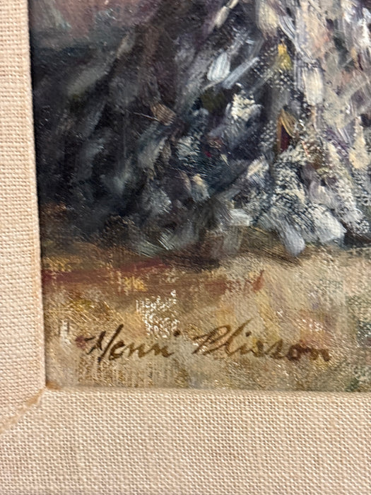 DARK GOLD FRAMED IMPRESSIONIST OIL PAINTING OF BEACH SCENE - SIGNED HENRI PLISSON