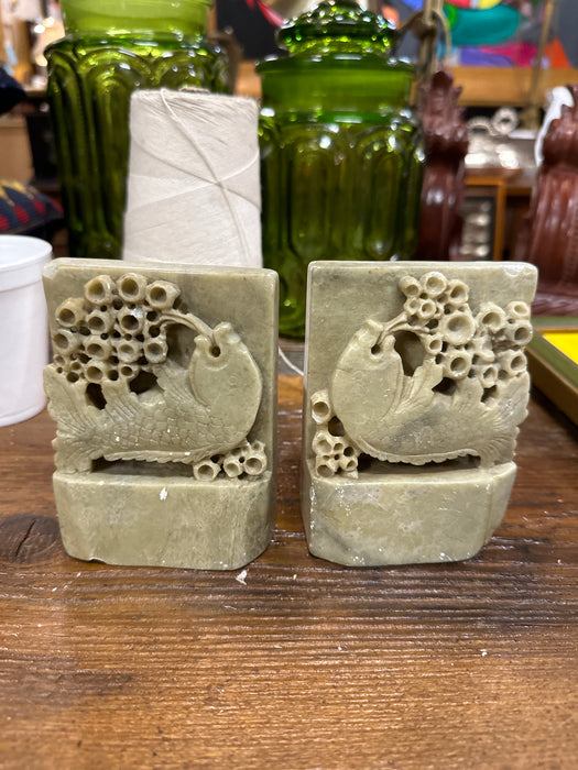 ASIAN SOAP STONE KOI BOOKENDS