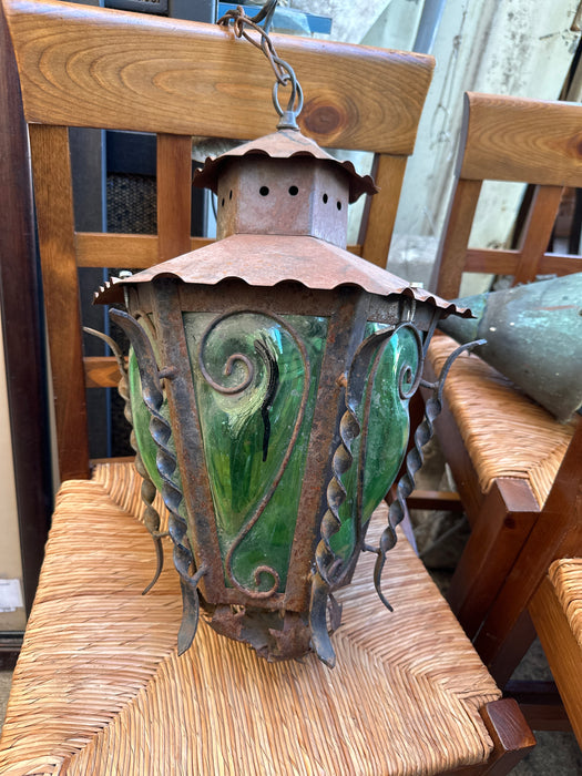 GREEN IRON SPANISH HANGING LANTERN LIGHT