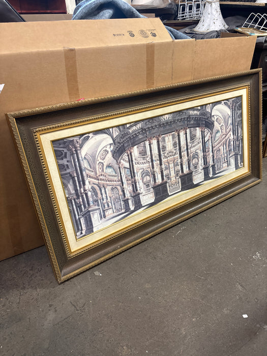 LARGE FRAMED ARCHITECTURAL INTERIOR PRINT