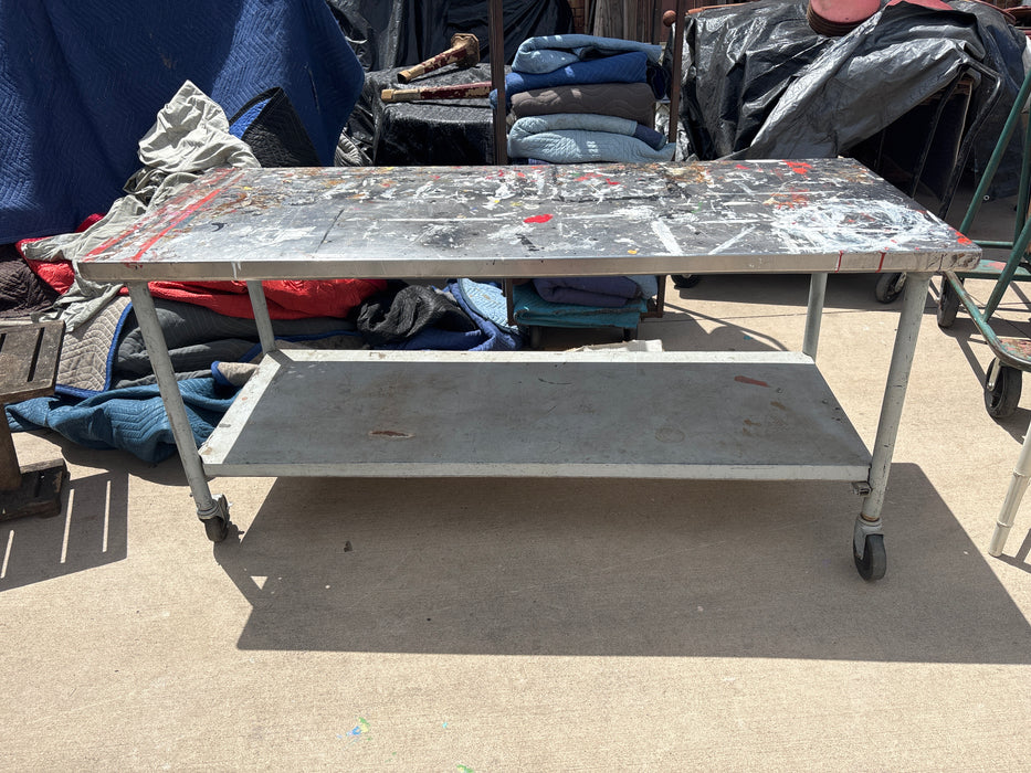 METAL UTILITY TABLE ON CASTERS