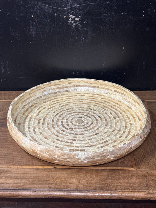 LARGE ROUND TRAY WITH SHELL INLAY