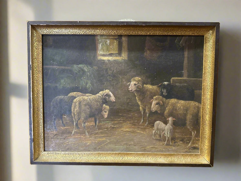 SMALL FRAMED OIL PAINTING OF SHEEP