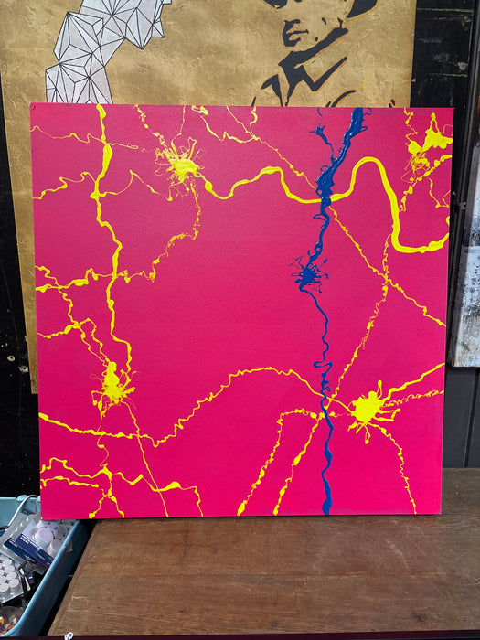 PINK YELLOW AND BLUE NERVOUS SYSTEM PAINTING - BY DAVE NAVARRO AND PADHIA