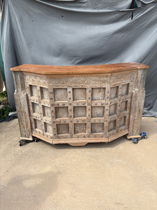 TEAK BAR WITH IRON STUDS