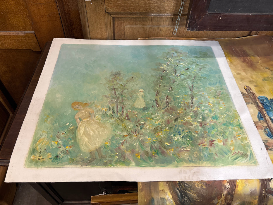 PAINTING OF WOMEN IN FLOWER FIELD - SIGNED LELA