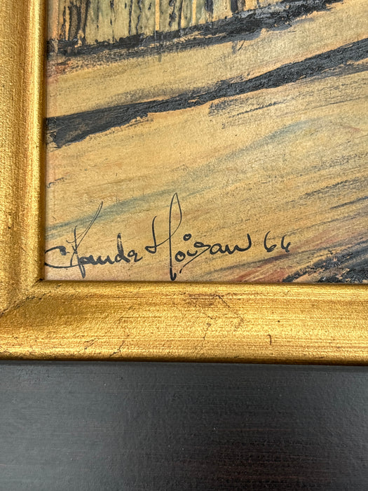 FRAMED IMPRESSIONIST PAINTING OF A EUROPEAN STREET SCENE WITH TREES - SIGNED CLAUDE HOISAN 1966