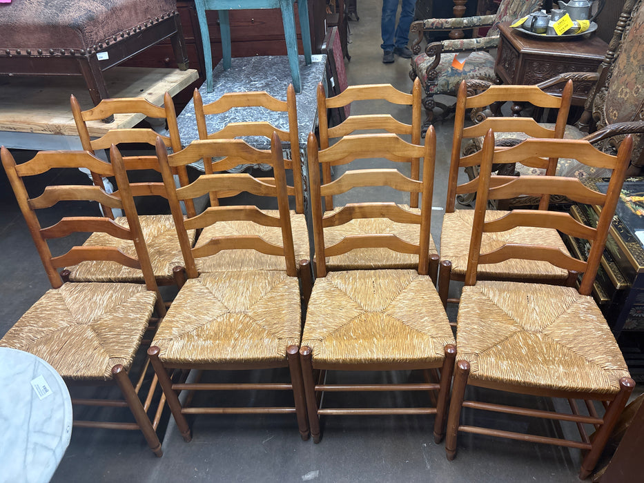 SET OF 8 RUSH SEAT CHERRY CHAIRS