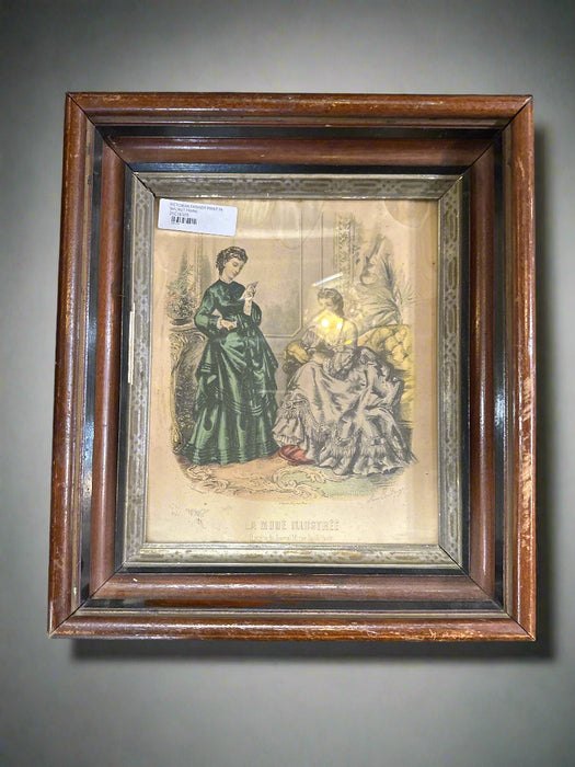 VICTORIAN FASHION PRINT IN WALNUT FRAME