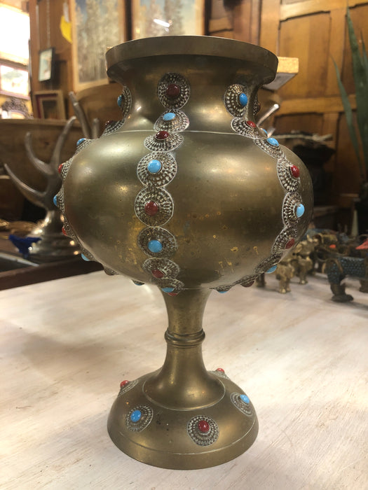 TIBETAN BEADED BRASS CHINESE VASE