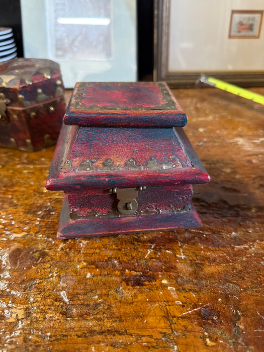 SMALL RED WOOD BOY WITH BRASS TRIM