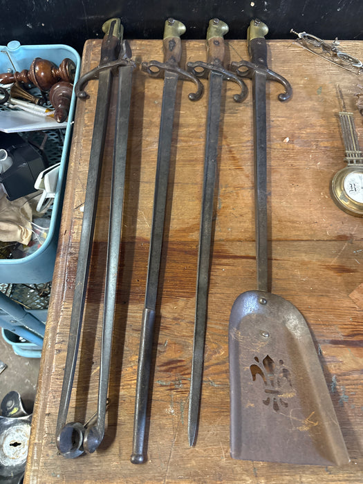 SET OF 4 FIREPLACE TOOLS MADE FROM HISTORIC FRENCH BAYONETS