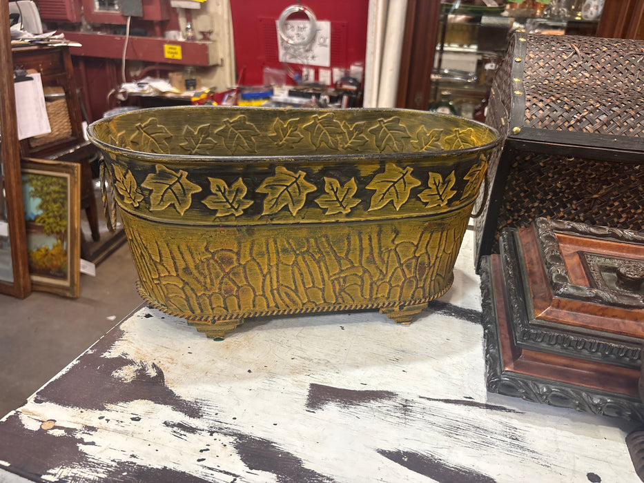 YELLOW AND BLACK FOLIATE TIN BUCKET WITH HANDLES