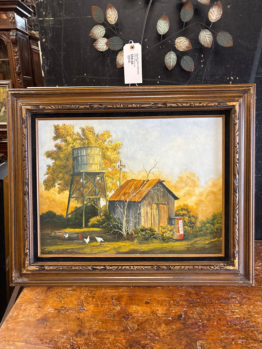 SMALL FRAMED OIL PAINTING FARM SCENE SIGNED CAROL GIBSON