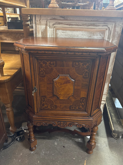 SMALL CANTED CORNER 1 DOOR CABINET WITH INLAY