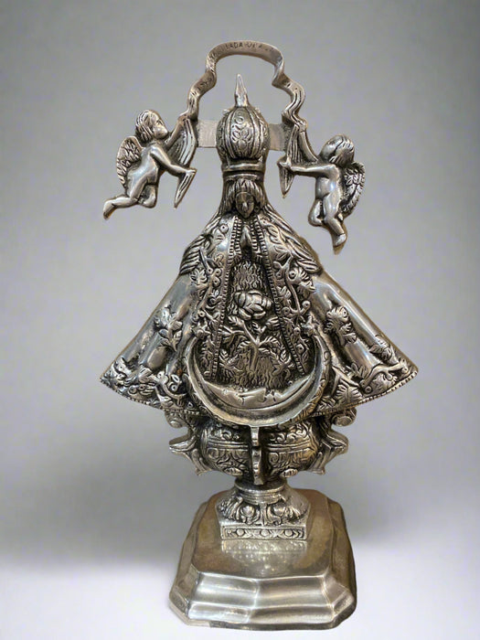 SILVER PLATE STANDING MADONNA WITH CHERUBS